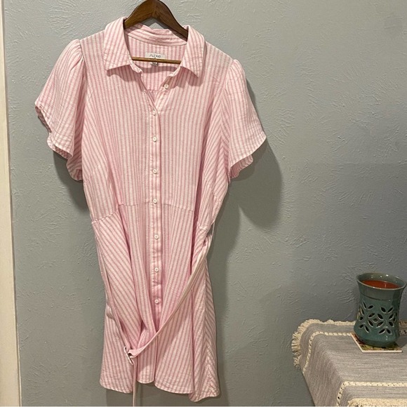 Alexis Pink Striped Mini Dress Summer Spring Women's Size 1X With Belt & Pockets - Picture 10 of 10